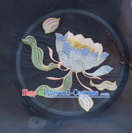 Chinese Traditional Embroidered Epiphyllum Navy Cloth Applique Accessories Embroidery Patch