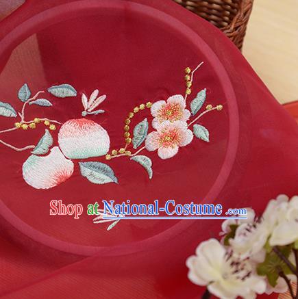 Chinese Traditional Embroidered Peach Flower Red Chiffon Applique Accessories Embroidery Patch