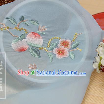 Chinese Traditional Embroidered Peach Flower Light Blue Chiffon Applique Accessories Embroidery Patch