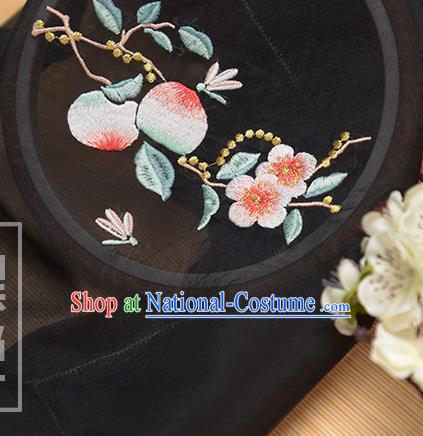 Chinese Traditional Embroidered Peach Flower Black Chiffon Applique Accessories Embroidery Patch