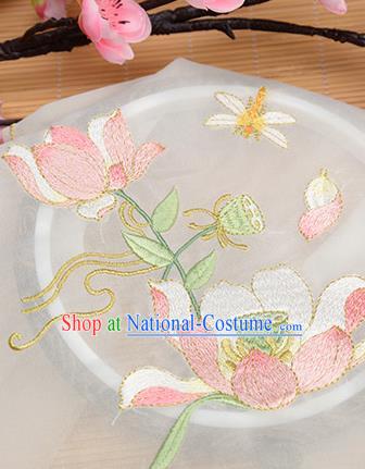 Chinese Traditional Embroidered Lotus White Chiffon Applique Accessories Embroidery Patch