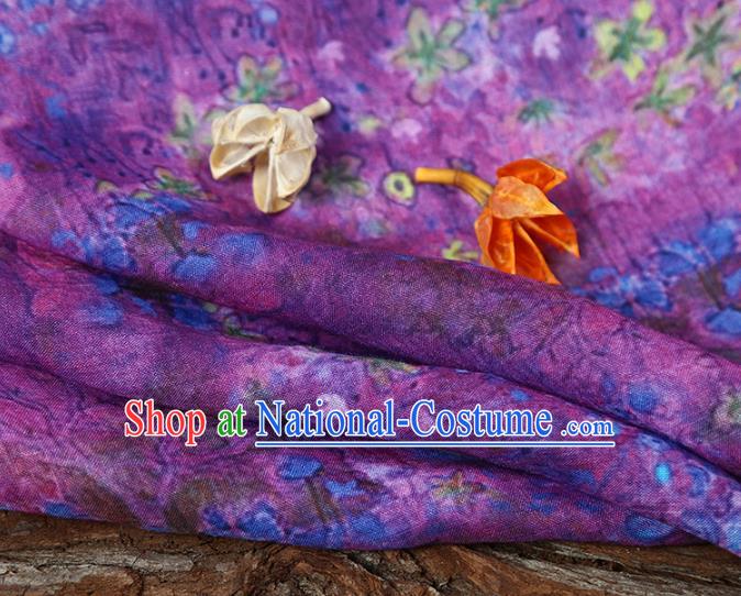 Chinese Traditional Flowers Design Pattern Purple Ramie Fabric Cheongsam Ramee Drapery