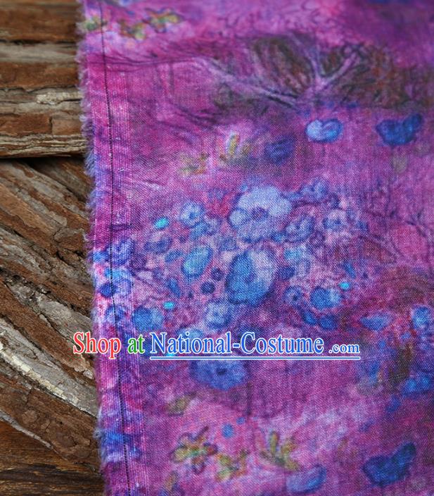 Chinese Traditional Flowers Design Pattern Purple Ramie Fabric Cheongsam Ramee Drapery