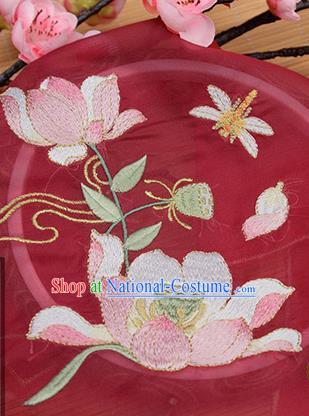 Chinese Traditional Embroidered Lotus Red Chiffon Applique Accessories Embroidery Patch