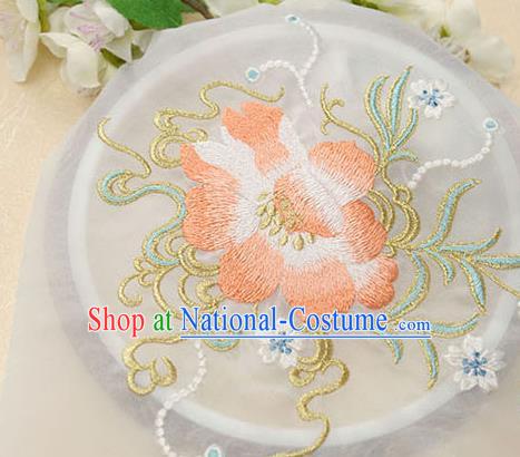 Chinese Traditional Embroidered Floral White Chiffon Applique Accessories Embroidery Patch