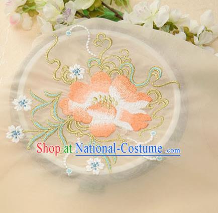 Chinese Traditional Embroidered Floral Beige Chiffon Applique Accessories Embroidery Patch