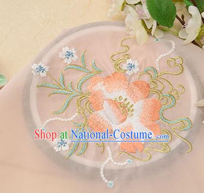 Chinese Traditional Embroidered Floral Pink Chiffon Applique Accessories Embroidery Patch