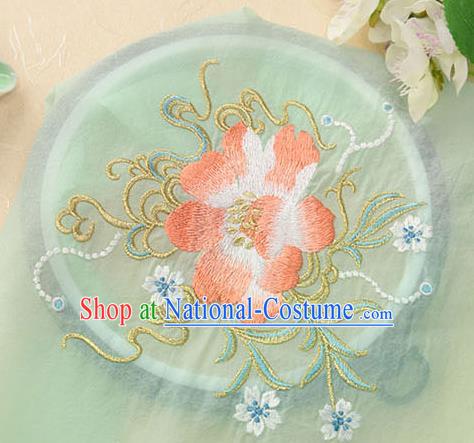 Chinese Traditional Embroidered Floral Green Chiffon Applique Accessories Embroidery Patch