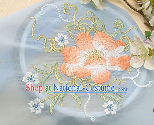 Chinese Traditional Embroidered Floral Blue Chiffon Applique Accessories Embroidery Patch