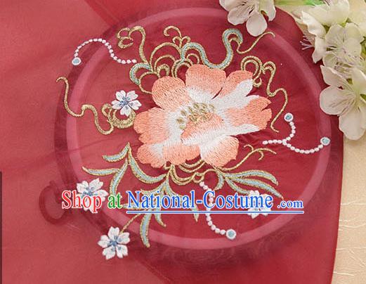 Chinese Traditional Embroidered Floral Wine Red Chiffon Applique Accessories Embroidery Patch