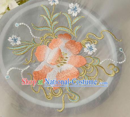 Chinese Traditional Embroidered Floral Grey Chiffon Applique Accessories Embroidery Patch