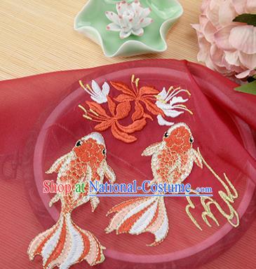 Chinese Traditional Embroidered Goldfish Red Chiffon Applique Accessories Embroidery Patch