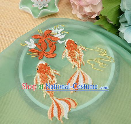 Chinese Traditional Embroidered Goldfish Green Chiffon Applique Accessories Embroidery Patch