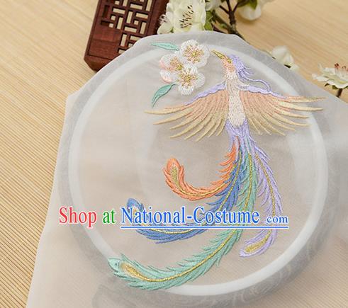 Chinese Traditional Embroidered Phoenix White Chiffon Applique Accessories Embroidery Patch