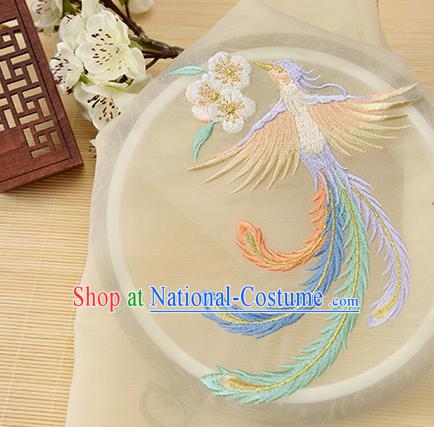 Chinese Traditional Embroidered Phoenix Beige Chiffon Applique Accessories Embroidery Patch