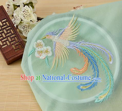 Chinese Traditional Embroidered Phoenix Light Green Chiffon Applique Accessories Embroidery Patch