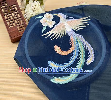 Chinese Traditional Embroidered Phoenix Navy Chiffon Applique Accessories Embroidery Patch