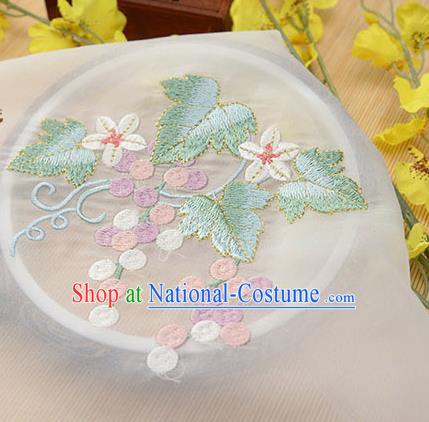 Chinese Traditional Embroidered Grape Leaf White Chiffon Applique Accessories Embroidery Patch