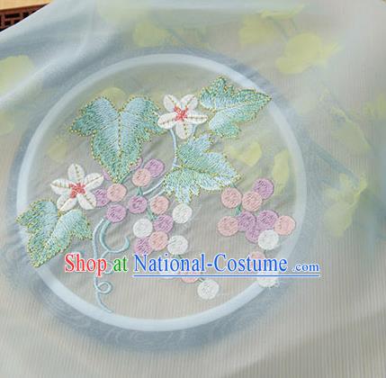 Chinese Traditional Embroidered Grape Leaf Light Blue Chiffon Applique Accessories Embroidery Patch