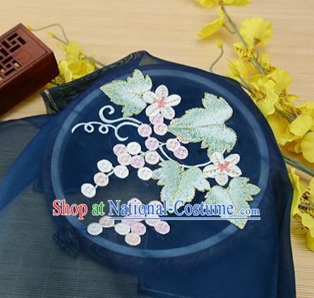 Chinese Traditional Embroidered Grape Leaf Navy Chiffon Applique Accessories Embroidery Patch