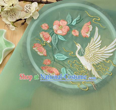 Chinese Traditional Embroidered Egret Begonia Green Chiffon Applique Accessories Embroidery Patch