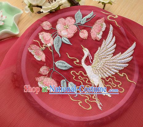 Chinese Traditional Embroidered Egret Begonia Red Chiffon Applique Accessories Embroidery Patch