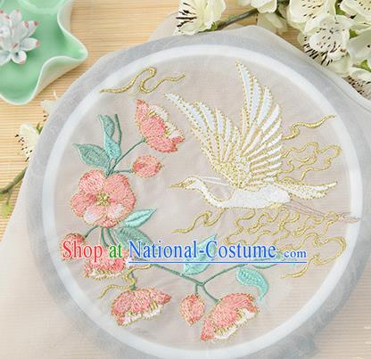 Chinese Traditional Embroidered Egret Begonia White Chiffon Applique Accessories Embroidery Patch