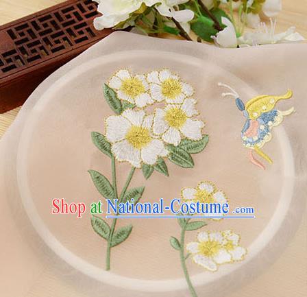 Chinese Traditional Embroidered Butterfly Flower Orange Chiffon Applique Accessories Embroidery Patch