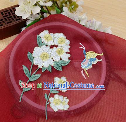 Chinese Traditional Embroidered Butterfly Flower Wine Red Chiffon Applique Accessories Embroidery Patch