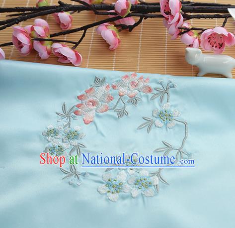 Chinese Traditional Embroidered Plum Lotus Blue Silk Applique Accessories Embroidery Patch