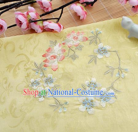 Chinese Traditional Embroidered Plum Lotus Yellow Silk Applique Accessories Embroidery Patch