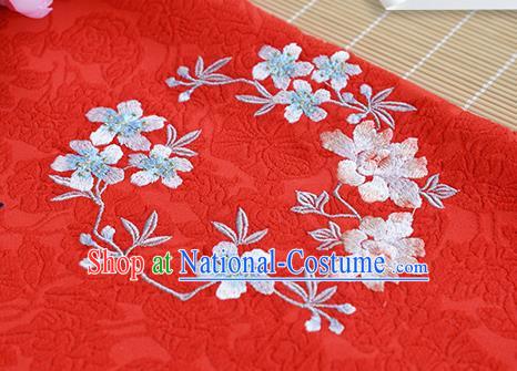 Chinese Traditional Embroidered Plum Lotus Red Silk Applique Accessories Embroidery Patch