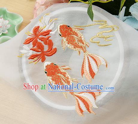 Chinese Traditional Embroidered Goldfish White Chiffon Applique Accessories Embroidery Patch