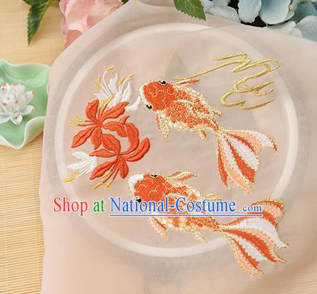 Chinese Traditional Embroidered Goldfish Orange Chiffon Applique Accessories Embroidery Patch