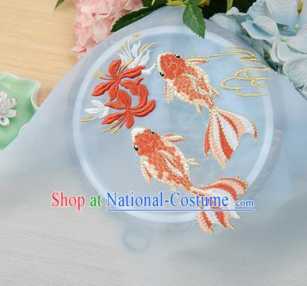 Chinese Traditional Embroidered Goldfish Light Blue Chiffon Applique Accessories Embroidery Patch