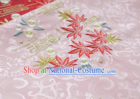 Chinese Traditional Embroidered Maple Leaf Pink Silk Applique Accessories Embroidery Patch