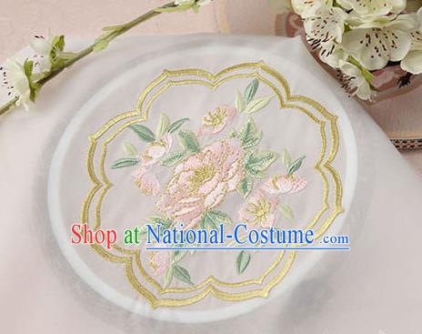 Chinese Traditional Embroidered Peony White Chiffon Applique Accessories Embroidery Patch