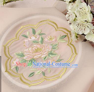 Chinese Traditional Embroidered Peony Light Pink Chiffon Applique Accessories Embroidery Patch