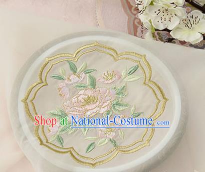 Chinese Traditional Embroidered Peony Light Blue Chiffon Applique Accessories Embroidery Patch