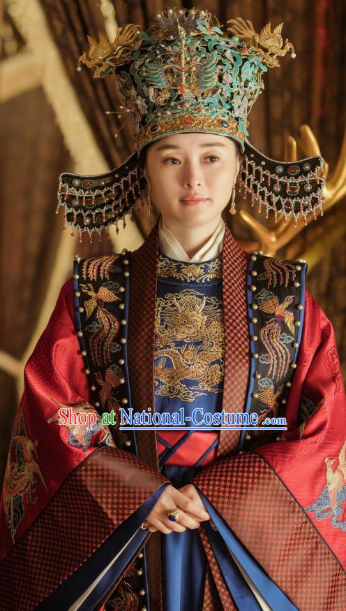 Chinese Ancient Crown Princess Embroidered Dress Drama Empress of the Ming Dynasty Dauphine Replica Costumes and Headpiece for Women