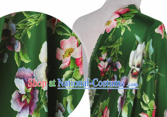 Chinese Classical Phalaenopsis Pattern Design Deep Green Silk Fabric Asian Traditional Hanfu Mulberry Silk Material