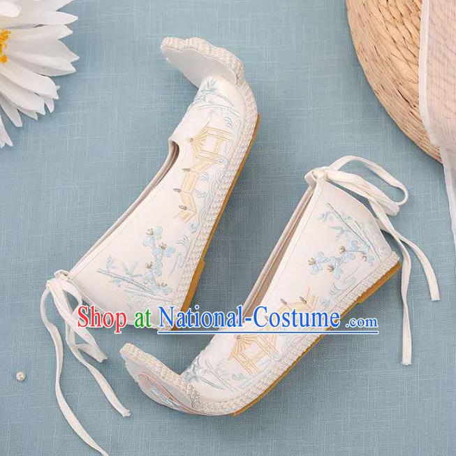 Chinese Beige Hanfu Shoes Women Shoes Opera Shoes Embroidered Shoes Princess Shoes