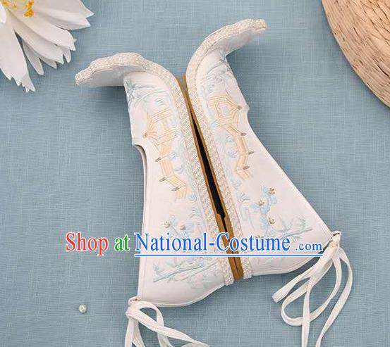 Chinese Beige Hanfu Shoes Women Shoes Opera Shoes Embroidered Shoes Princess Shoes