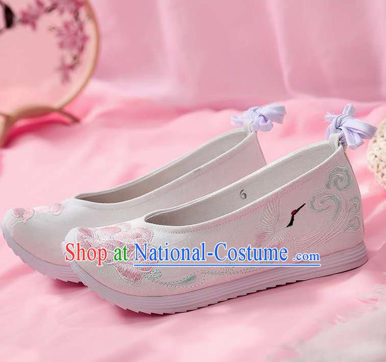 Chinese Embroidered Peony White Shoes Hanfu Shoes Women Shoes Opera Shoes Princess Shoes