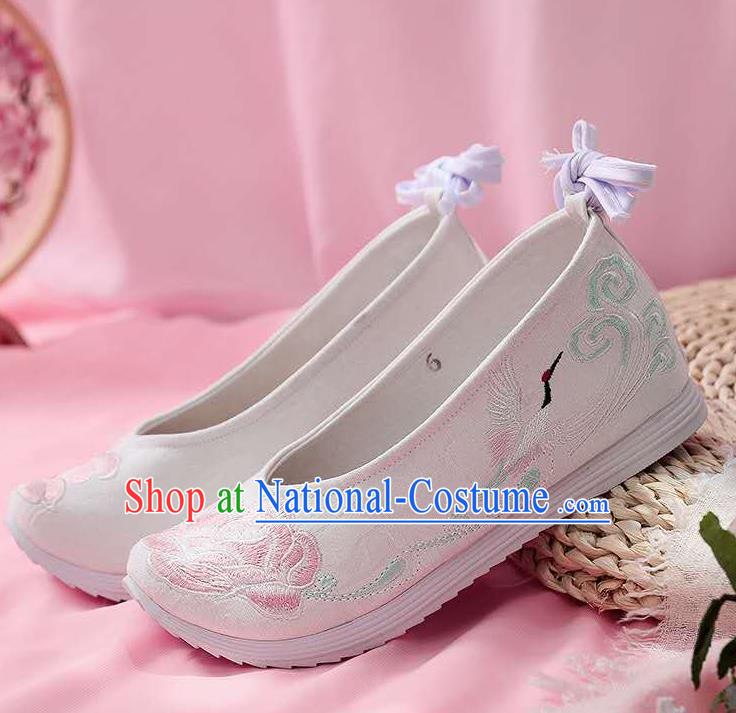 Chinese Embroidered Peony White Shoes Hanfu Shoes Women Shoes Opera Shoes Princess Shoes