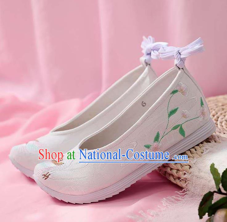 Chinese Embroidered Crane White Shoes Hanfu Shoes Women Shoes Opera Shoes Princess Shoes