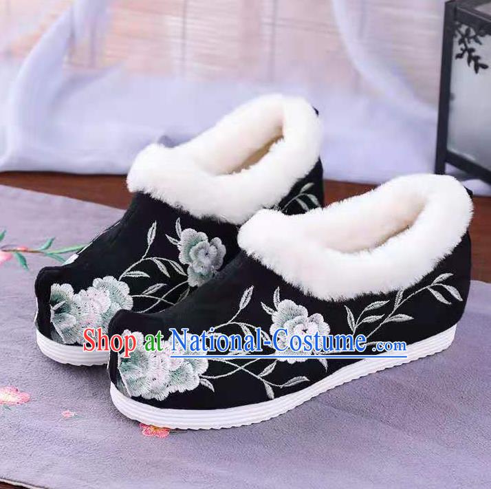 Chinese Winter Embroidered Black Shoes Hanfu Shoes Women Shoes Opera Shoes Princess Shoes