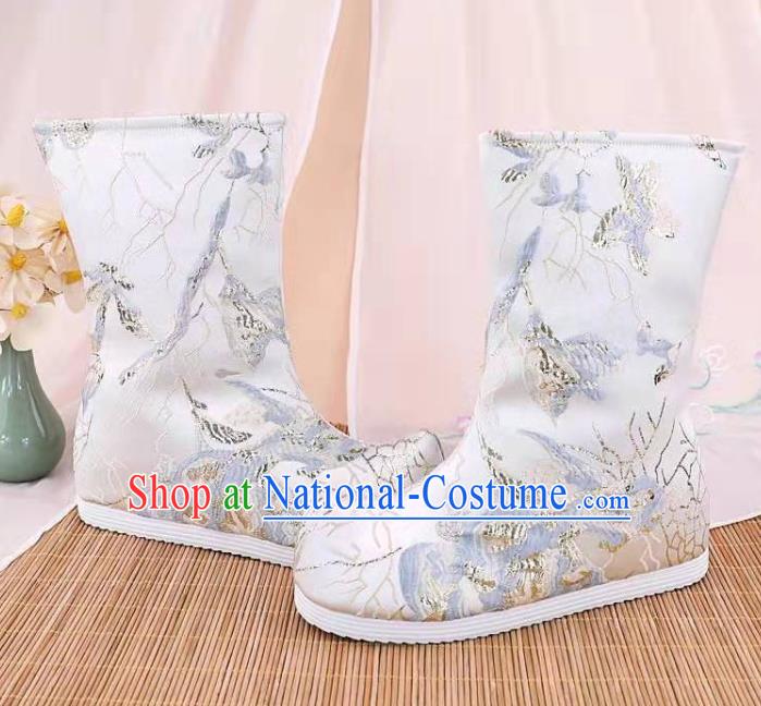 Traditional Chinese Embroidered White Boots Kung Fu Boots Opera Shoes Hanfu Shoes for Women