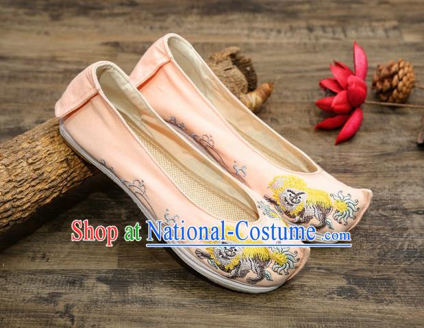 Chinese Embroidered Lion Pink Shoes Hanfu Shoes Women Shoes Opera Shoes Princess Shoes