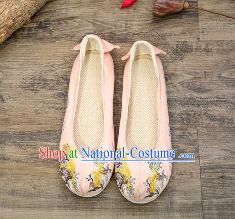 Chinese Embroidered Lion Pink Shoes Hanfu Shoes Women Shoes Opera Shoes Princess Shoes